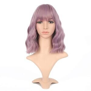 Women's Short Mix Purple Wigs Curly Wavy Shoulder Length Pastel Bob